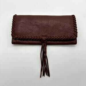 Banana Republic Brown Leather Woven Tassel Wallet Wristlet Clutch Western Bag